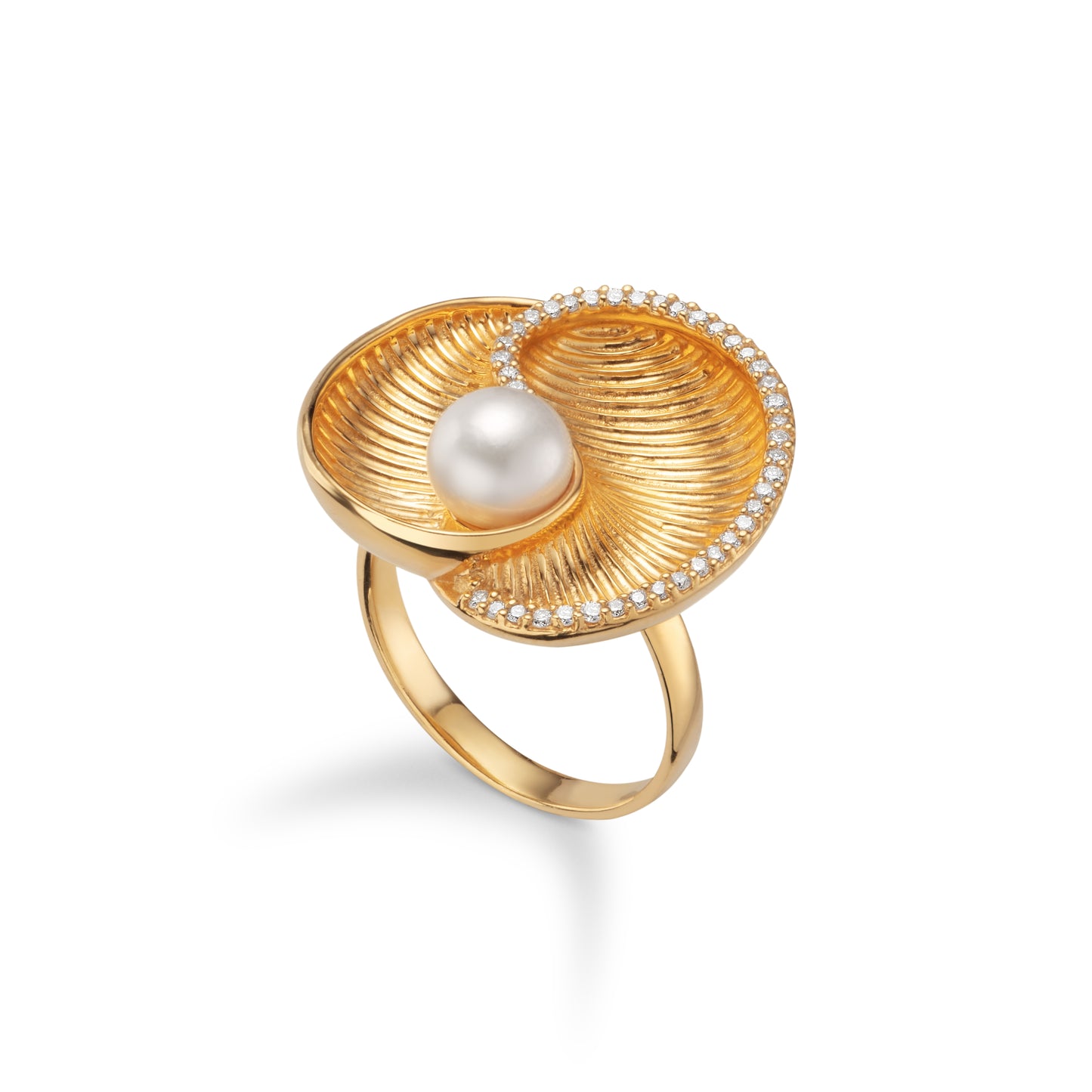 Pearl and Diamond Gold Shell Ring - Augustine Jewels