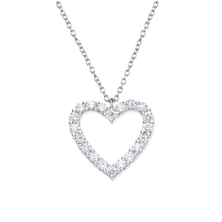 18ct White Gold Heart Shaped Drop Necklace