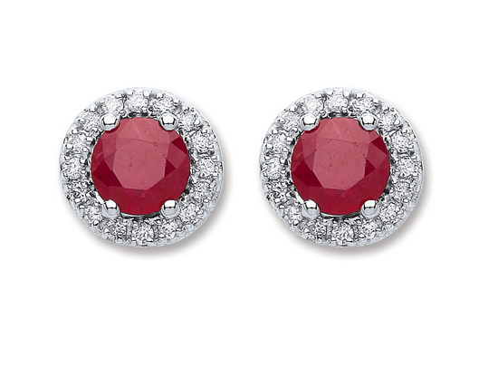 Load image into Gallery viewer, 9ct White Gold Ruby and Diamond Stud Earrings
