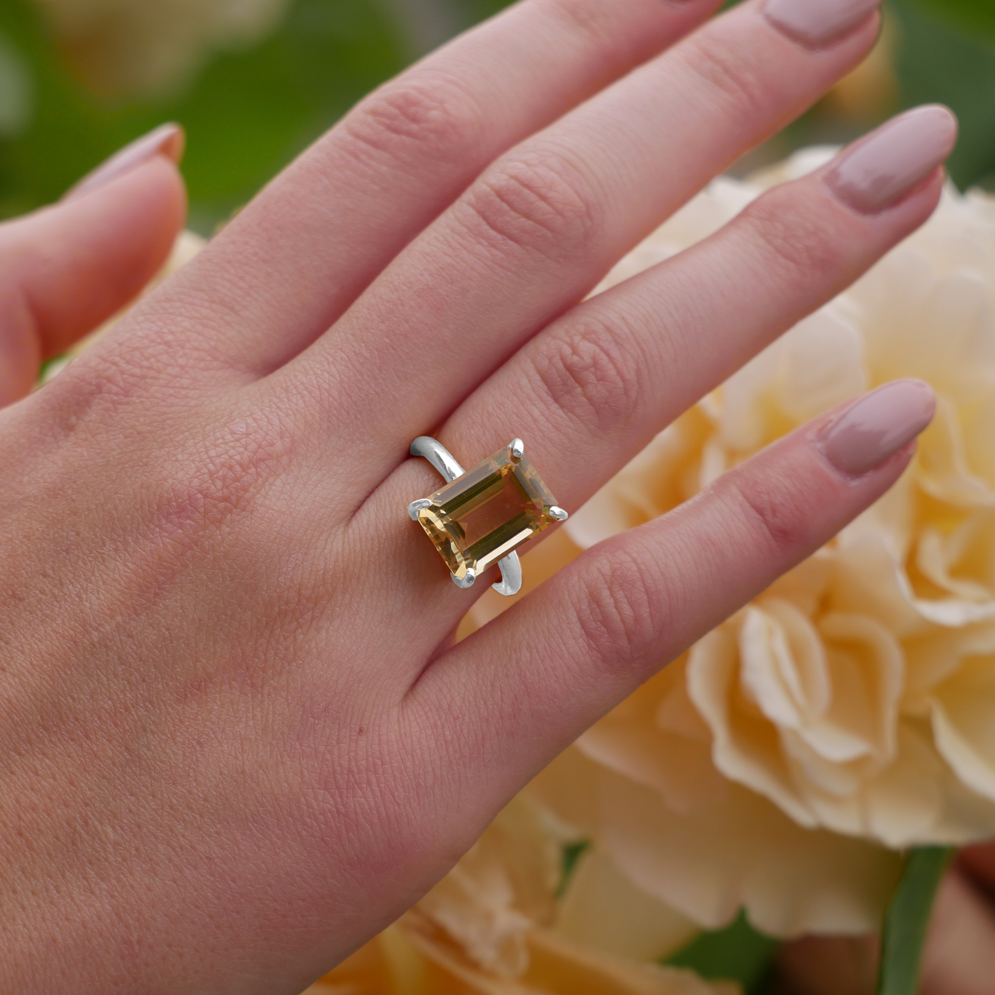 Sterling Silver Citrine Ring With Sterling Silver Band - Augustine Jewels