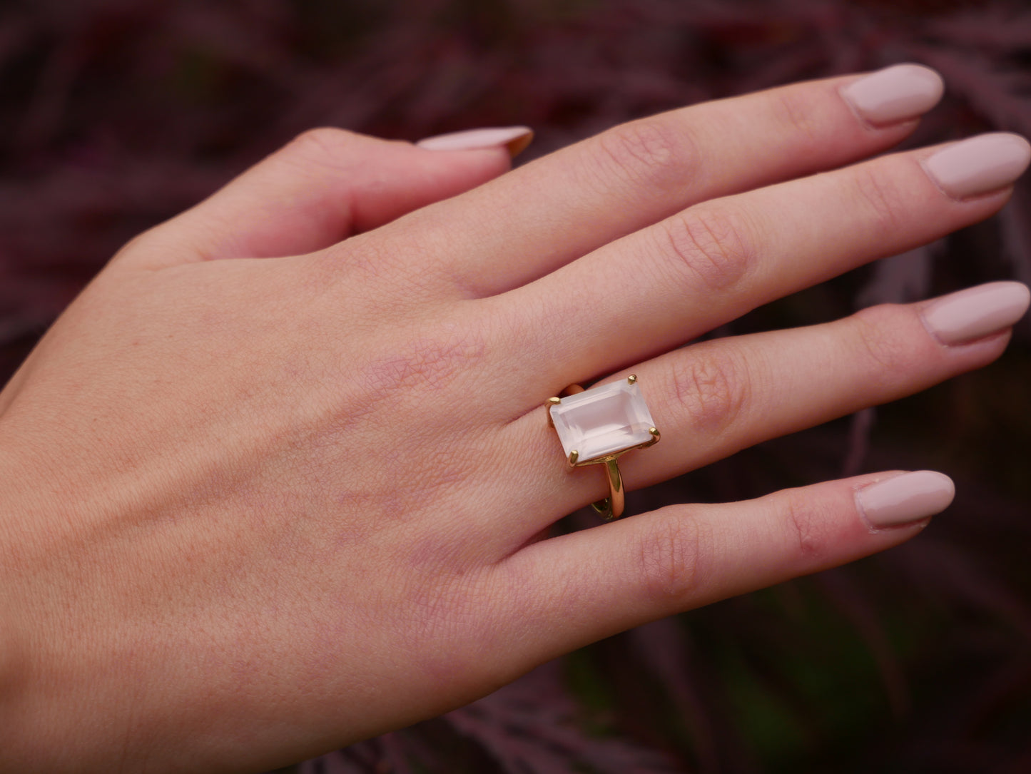 Yellow Gold Rose Quartz Ring With Yellow Gold Band - Augustine Jewels