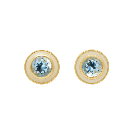 Load image into Gallery viewer, Sky Blue Topaz and White Enamel Stud Earrings
