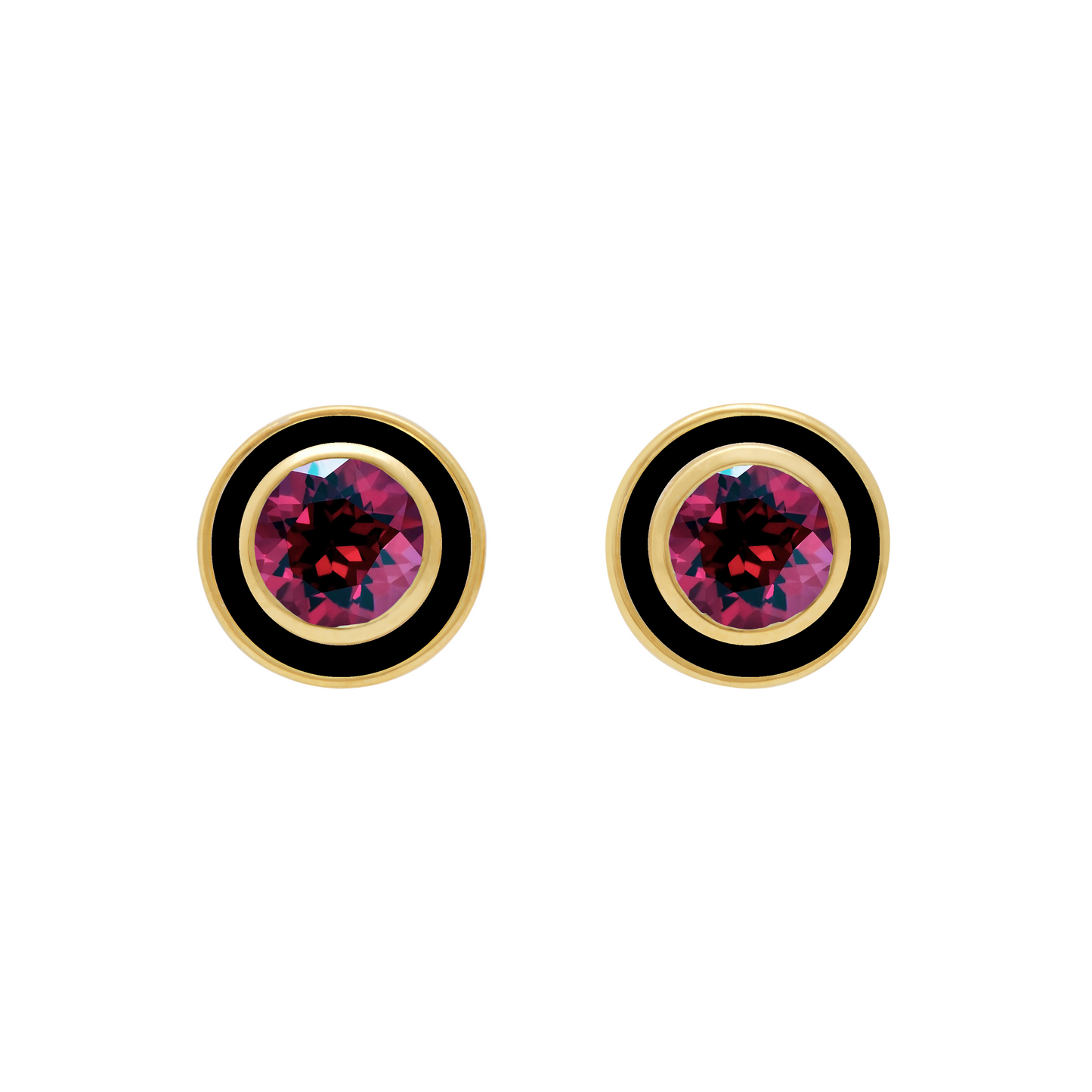 Rhodolite and Black Enamel Stud Earrings