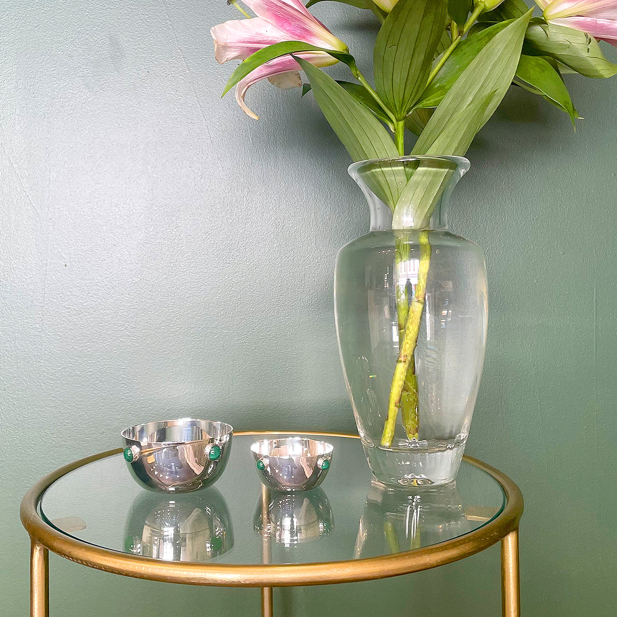 Large Sterling Silver and Malachite Bowl - Augustine Jewels