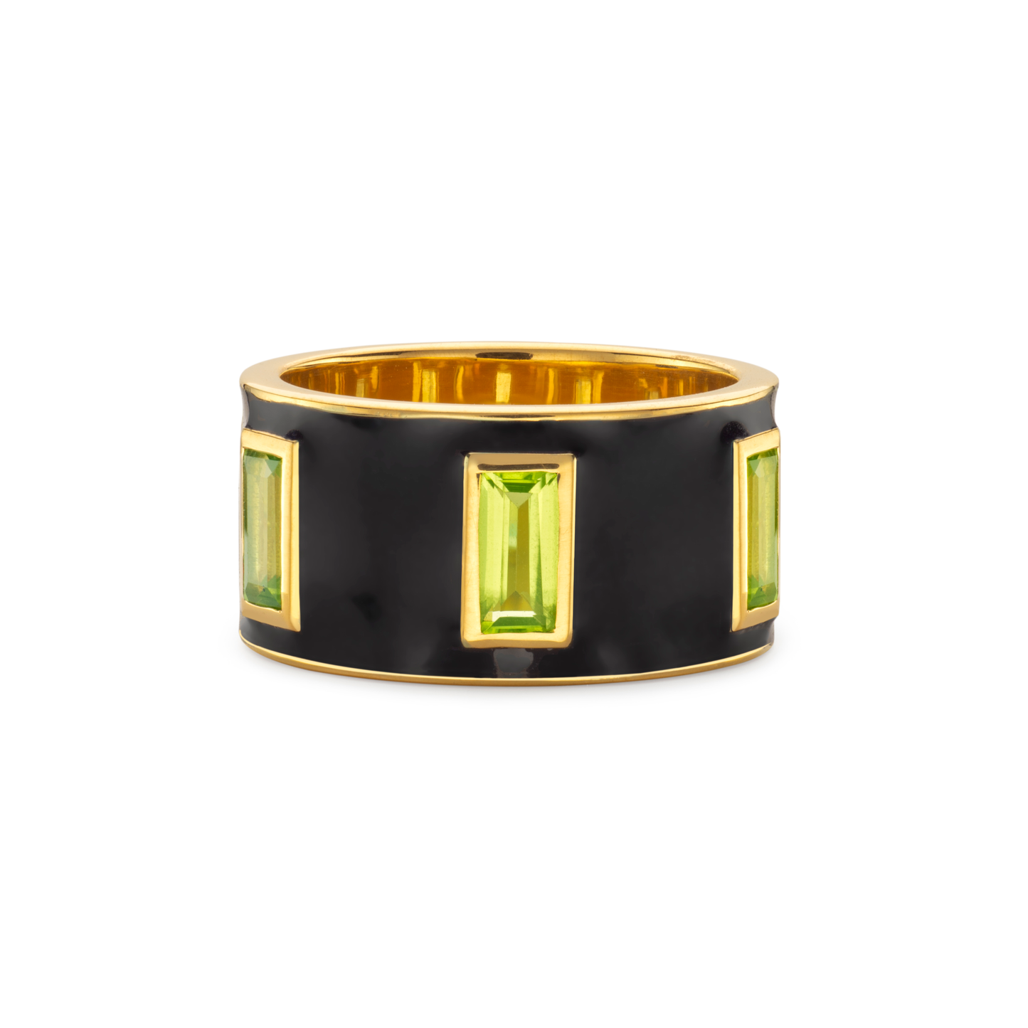 Load image into Gallery viewer, Peridot and Navy Enamel Drum Ring
