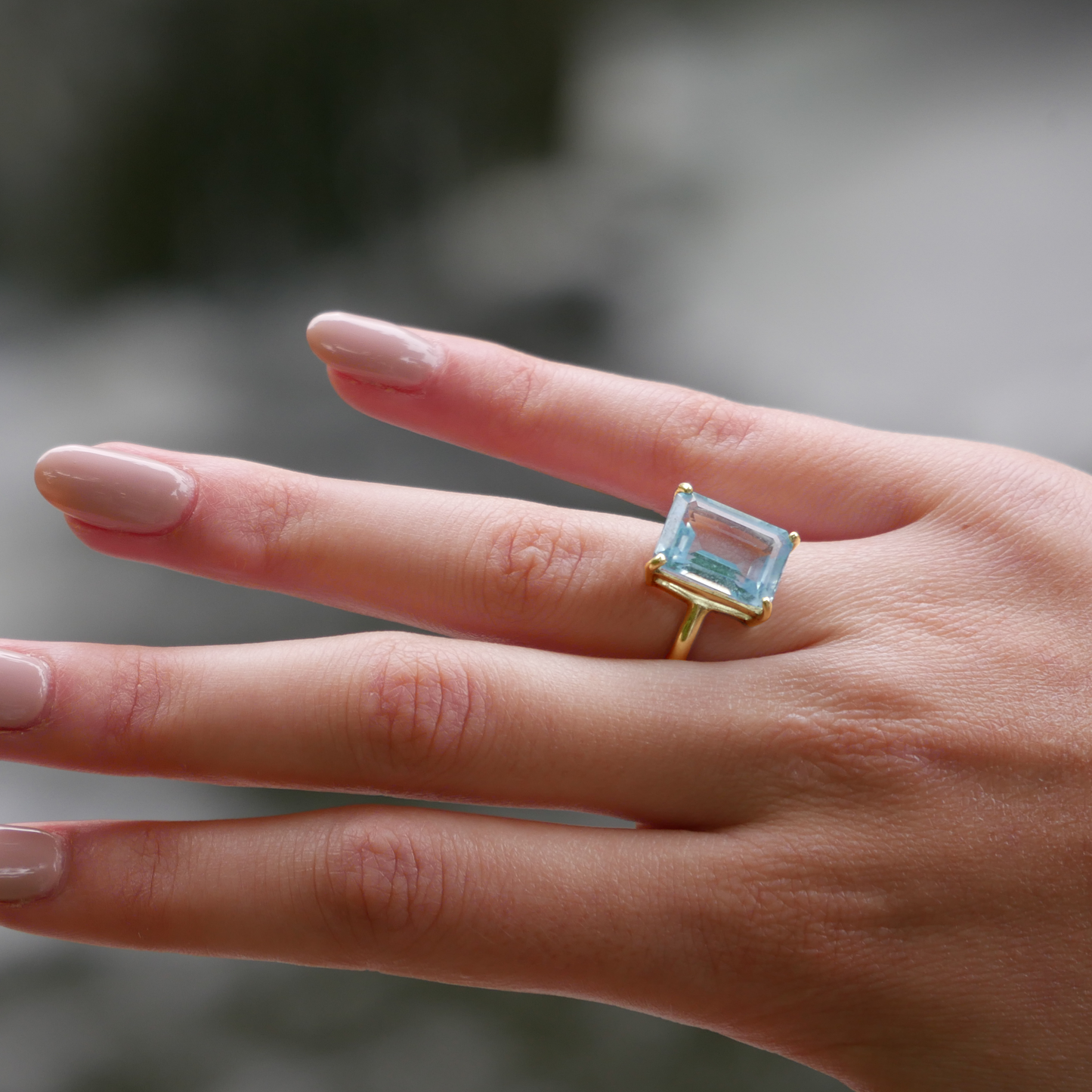 14 K Rose Gold Alluring Fancy Swiss Blue Topaz Gemstone Ring