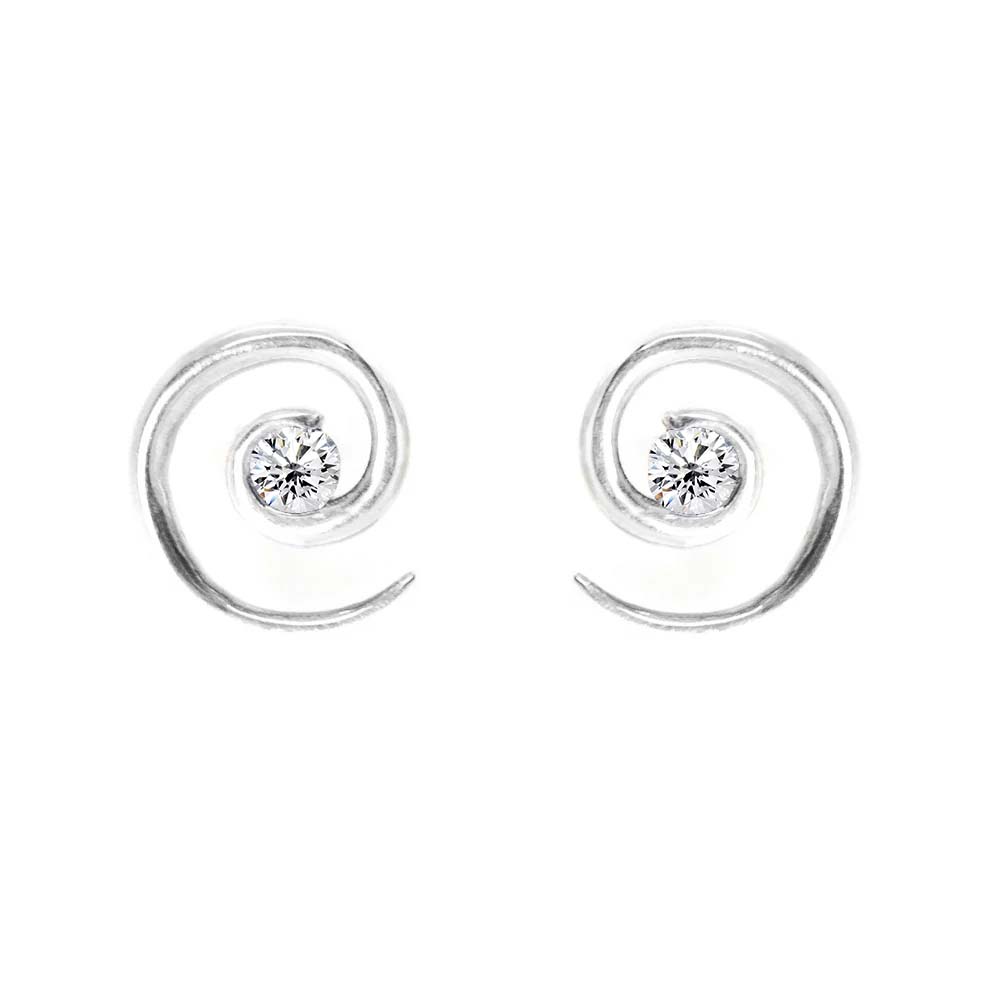 White Gold Spiral Diamond Earrings