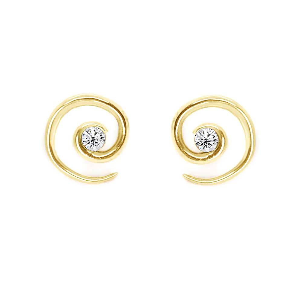 Yellow Gold Spiral Diamond Earrings