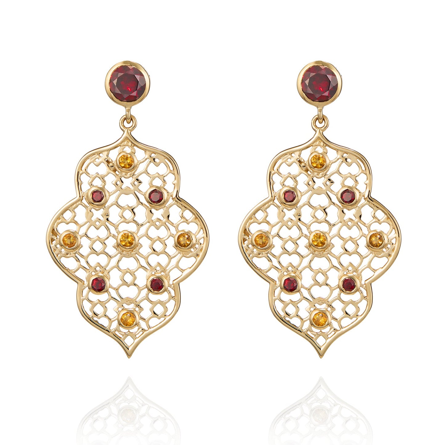 Gold Filigree Earrings with Garnet and Citrine - Augustine Jewels