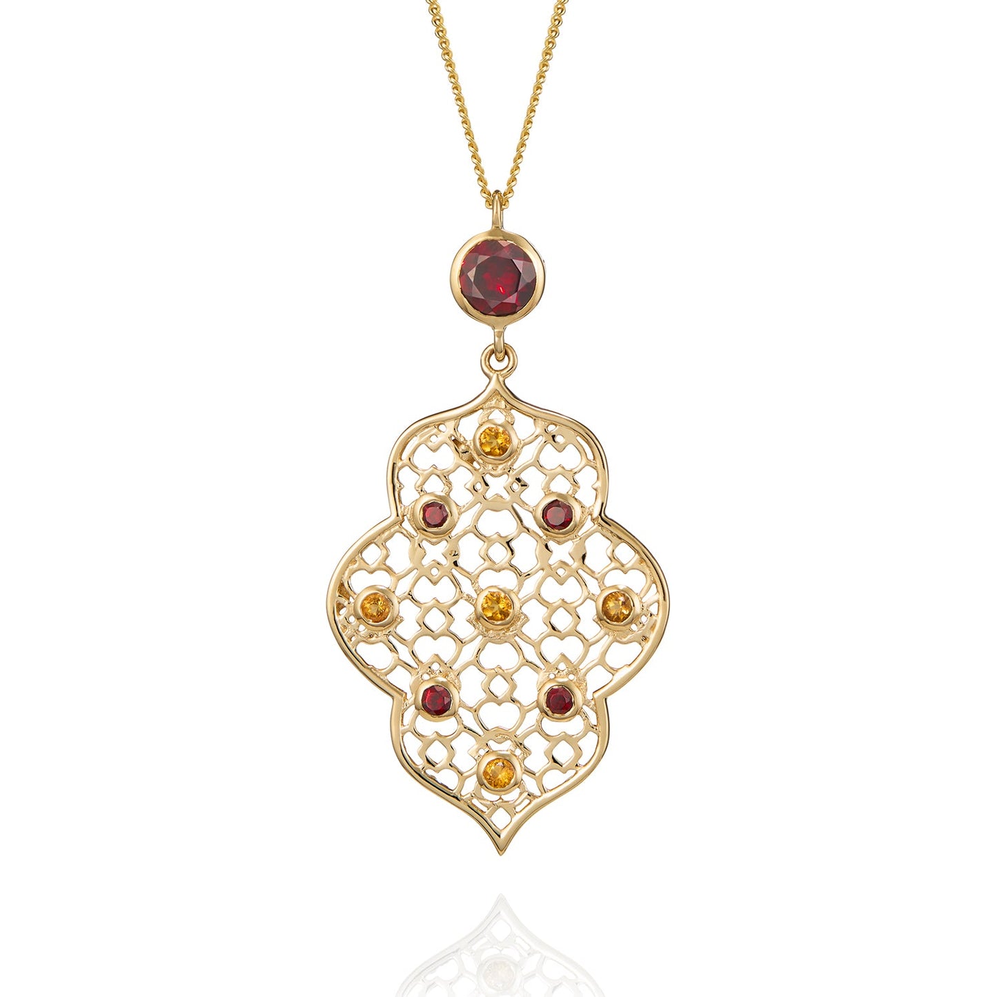 Gold Filigree Necklace with Garnet and Citrine - Augustine Jewels