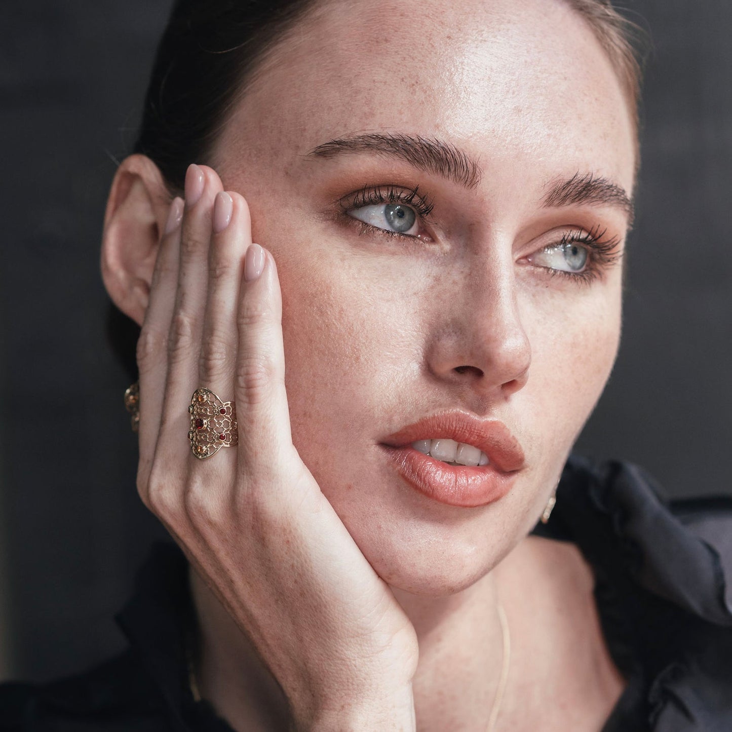 Gold Filigree Ring in Garnet and Citrine - Augustine Jewels