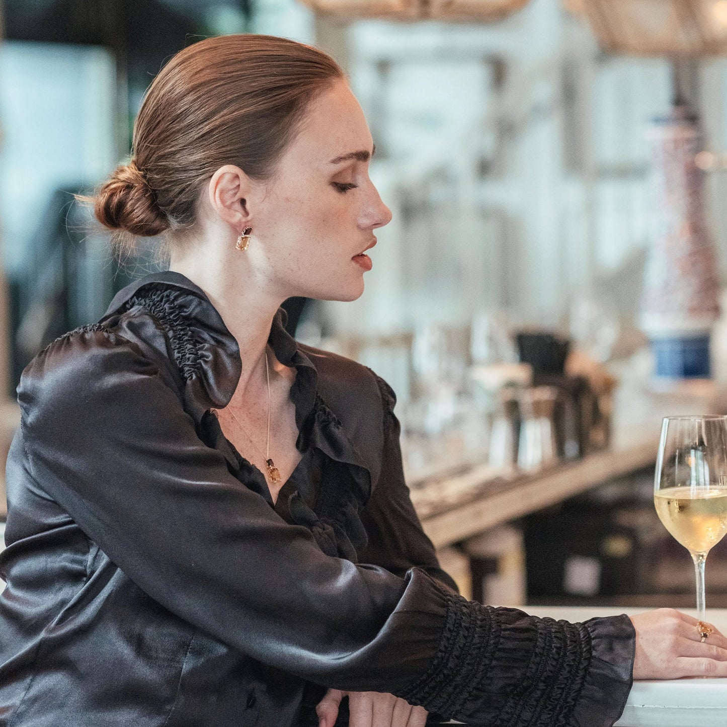 Octagon Gold Drop Earrings in Garnet and Citrine, Necklace, Ring - Augustine Jewels