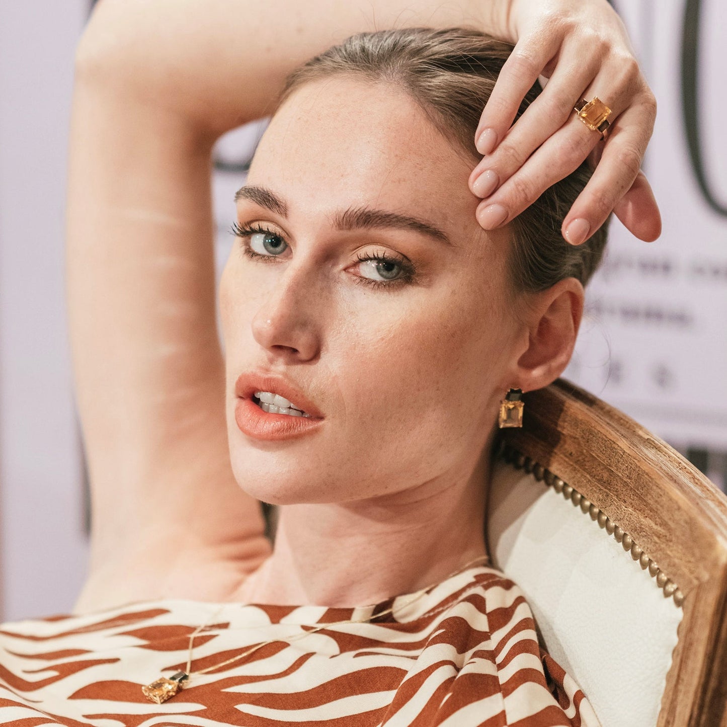 Octagon Gold Necklace in Smoky Quartz and Citrine, Octagon Gold Ring in Smoky Quartz and Citrine, Octagon Gold Drop Earrings in Smoky Quartz and Citrine - Augustine Jewels