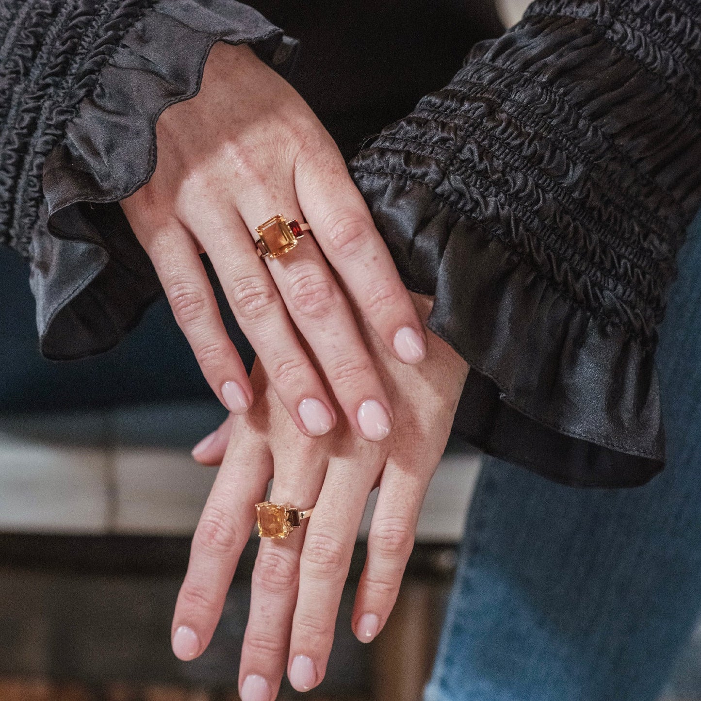 Octagon Gold Ring in Garnet and Citrine, Octagon Gold Ring in Smoky Quartz & Citrine - Augustine Jewels