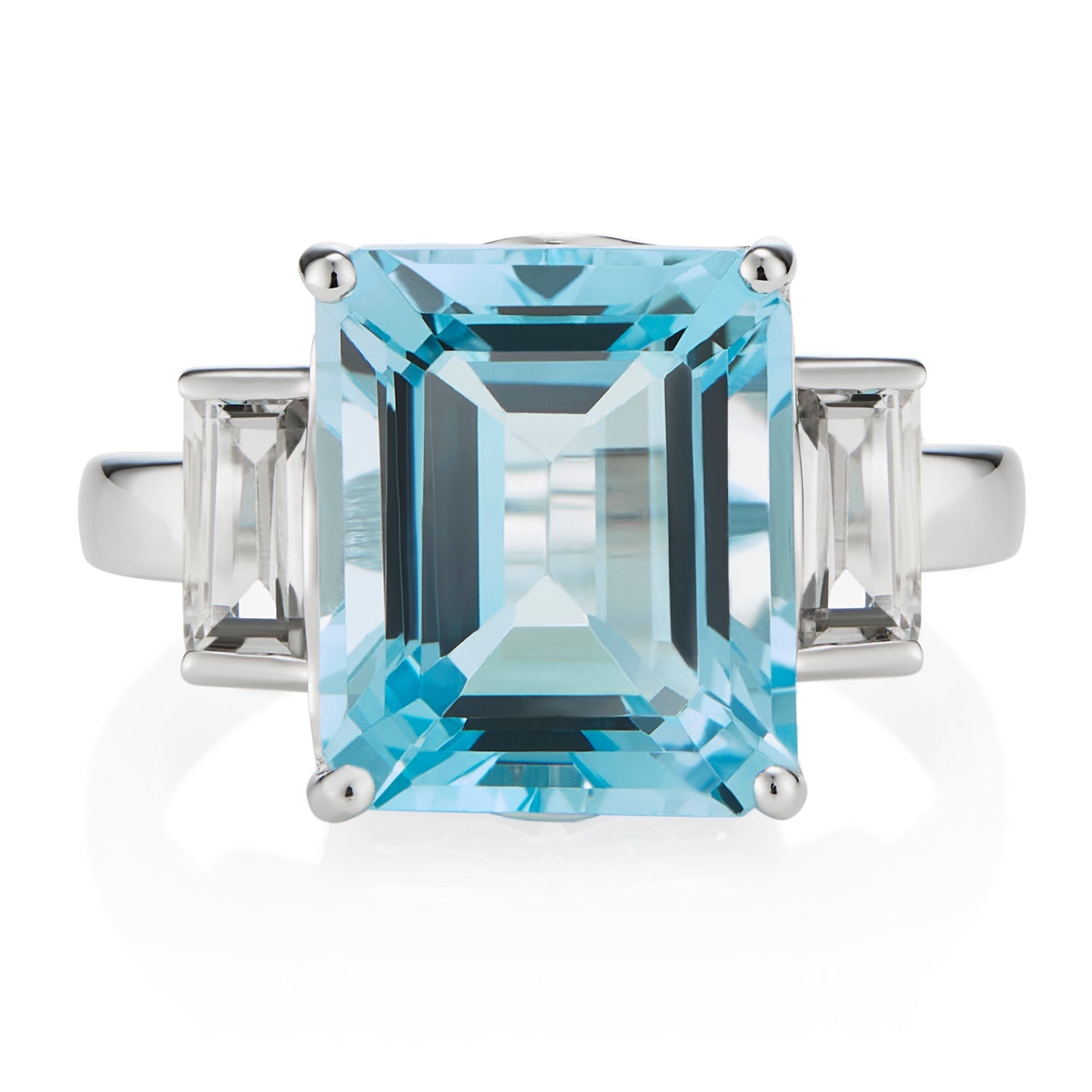 Octagon White Gold Ring in White Topaz & Blue Topaz