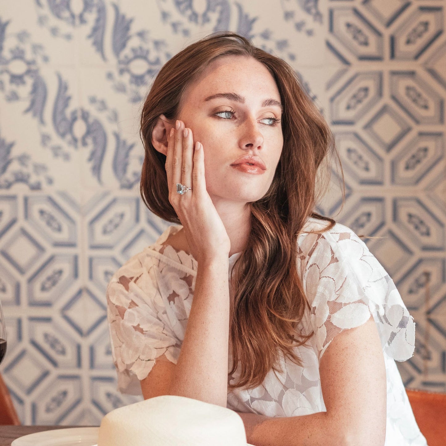 Octagon White Gold Ring in White Topaz and Blue Topaz - Augustine Jewels