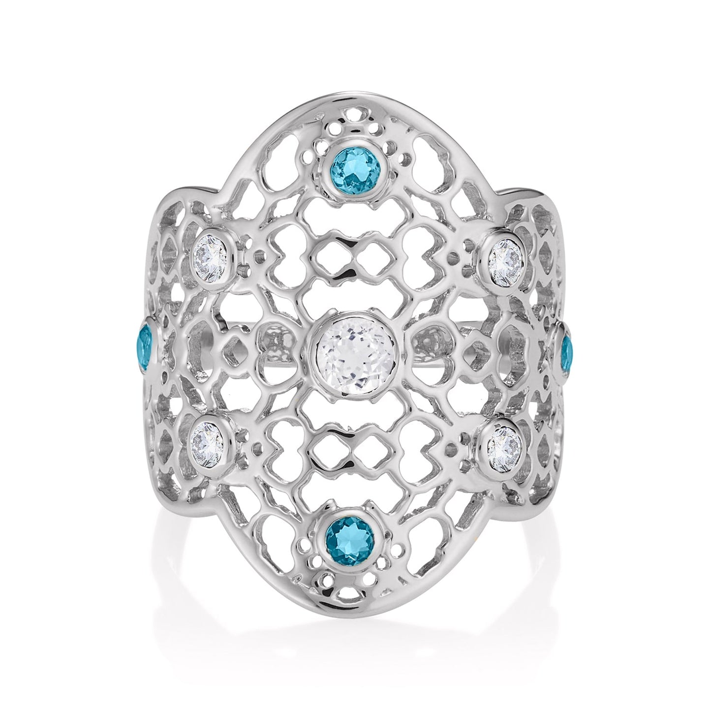Silver Filigree Ring in White Topaz and Blue Topaz - Augustine Jewels