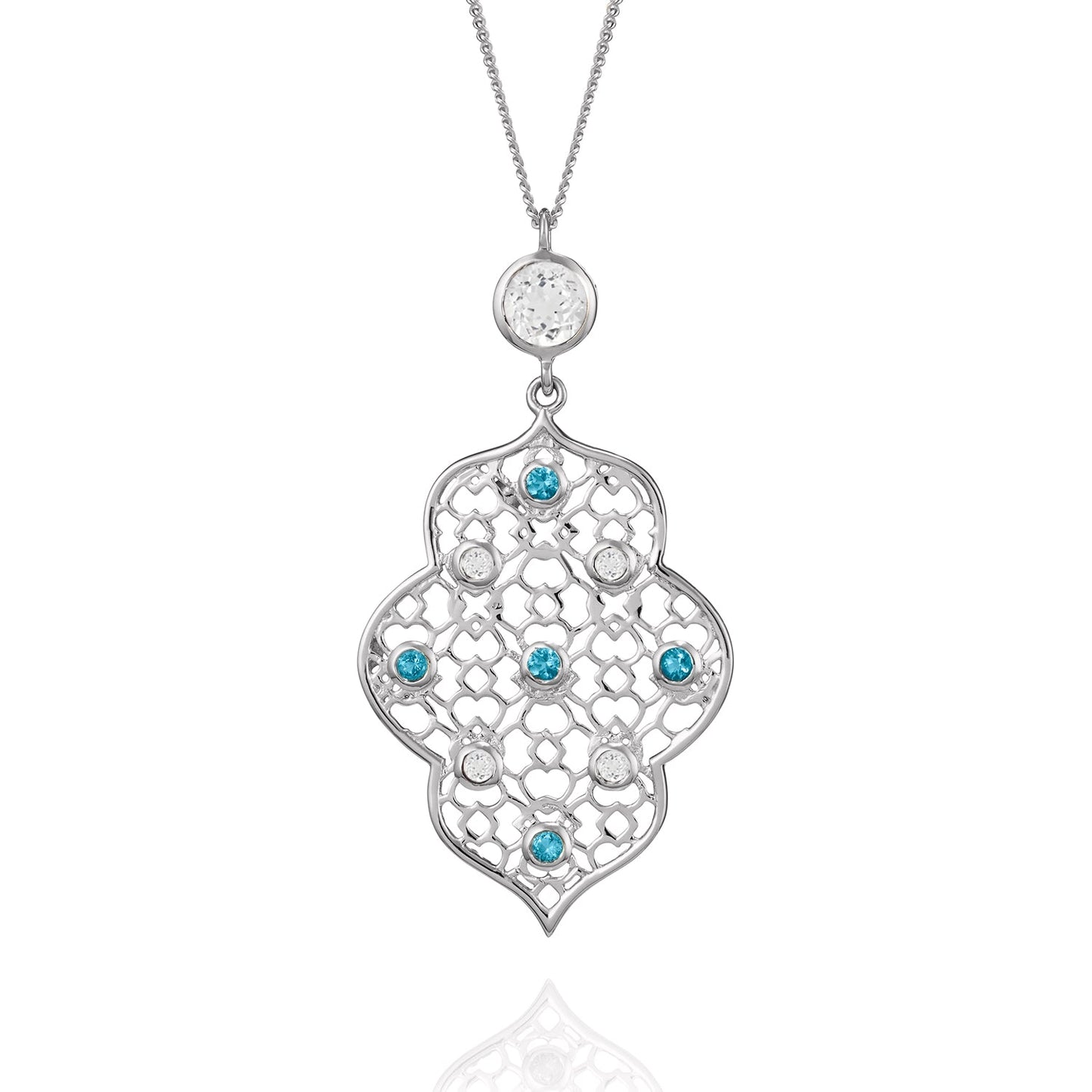 Sterling Silver Filigree Necklace in White Topaz and Blue Topaz - Augustine Jewels