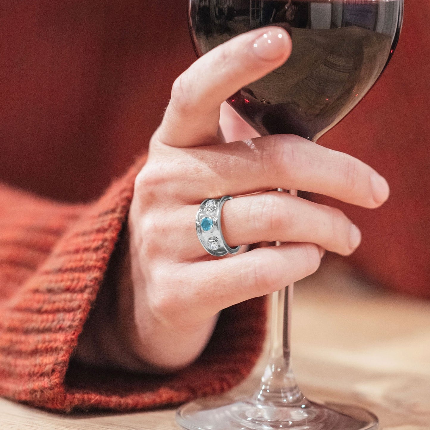 White Gold Gemstone Statement Ring in White Topaz and Blue Topaz - Augustine Jewels