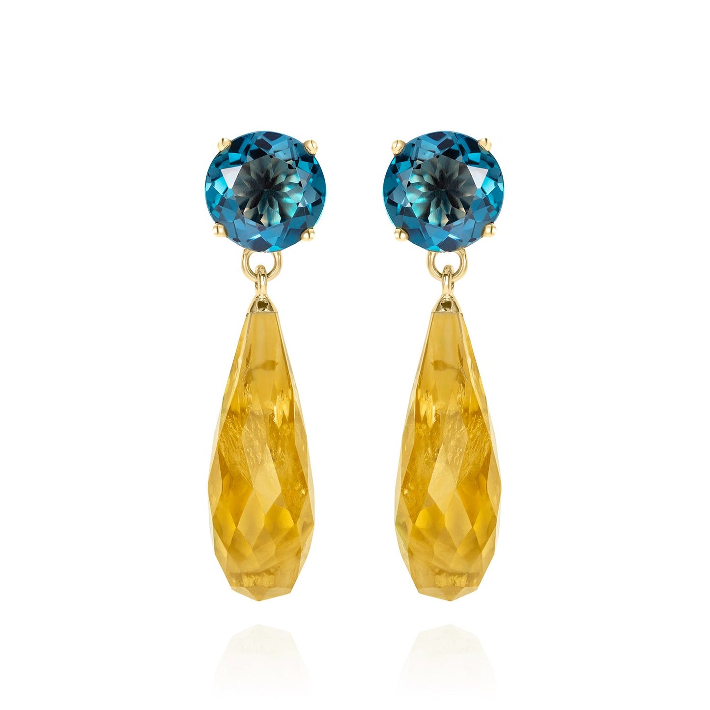 Load image into Gallery viewer, British Jewellers designed London-made custom gold jewellery -Teal Topaz and Citrine Gold Drop Earrings – Como Collection, Augustine Jewellery, British Jewellers, Gemstone Jewellery, Luxury Jewellery London.
