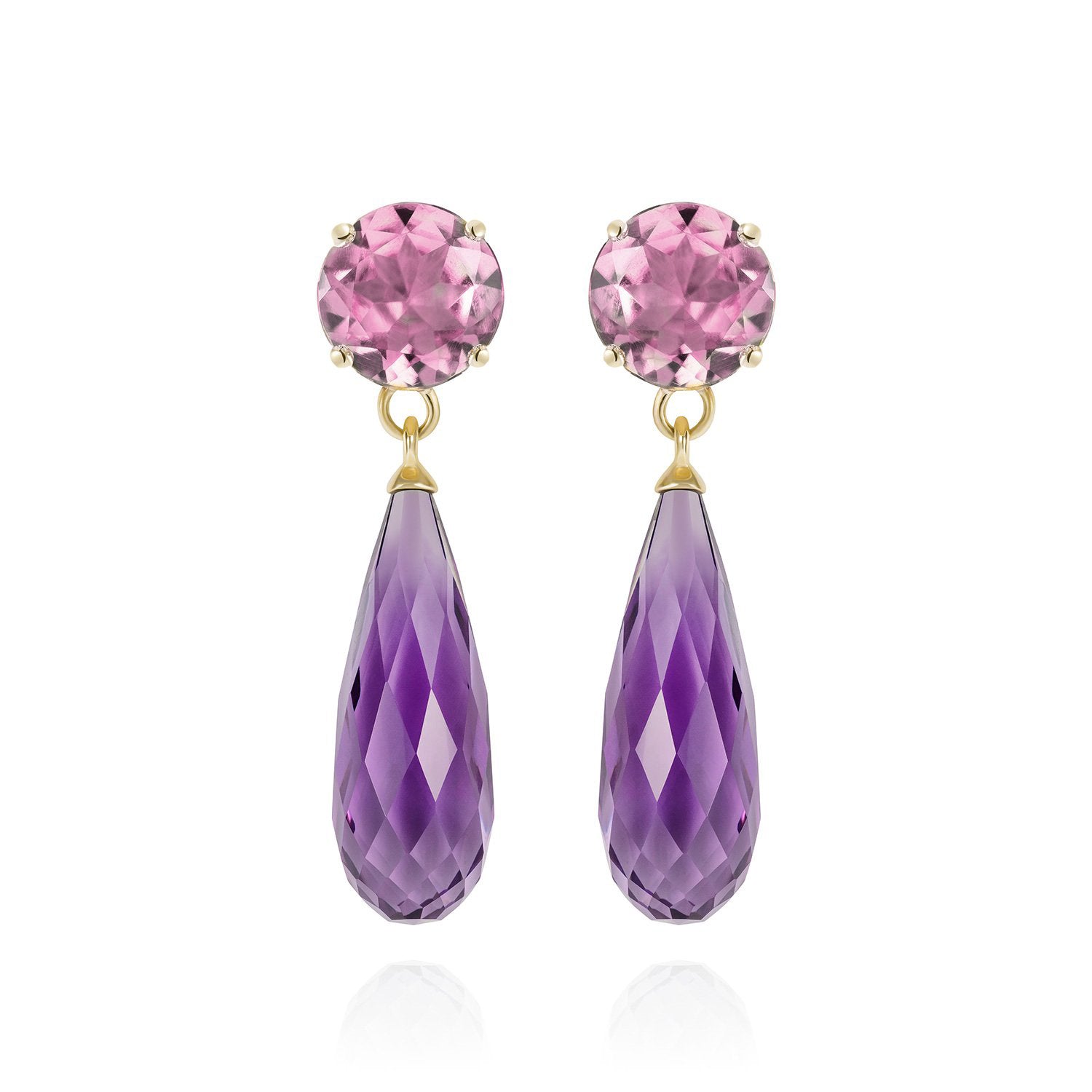 Purple Amethyst and Pink Tourmaline Drop Earrings