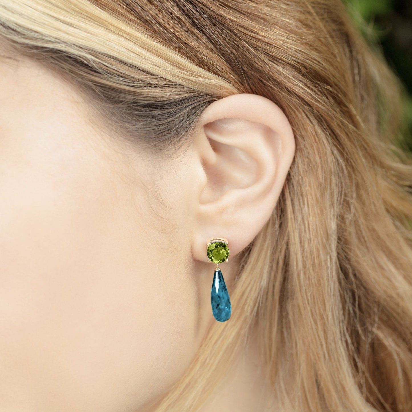 Load image into Gallery viewer, Teal Topaz &amp;amp; Peridot Gold Drop Earrings | The Como Collection | Augustine Jewels | Gemstone Jewellery
