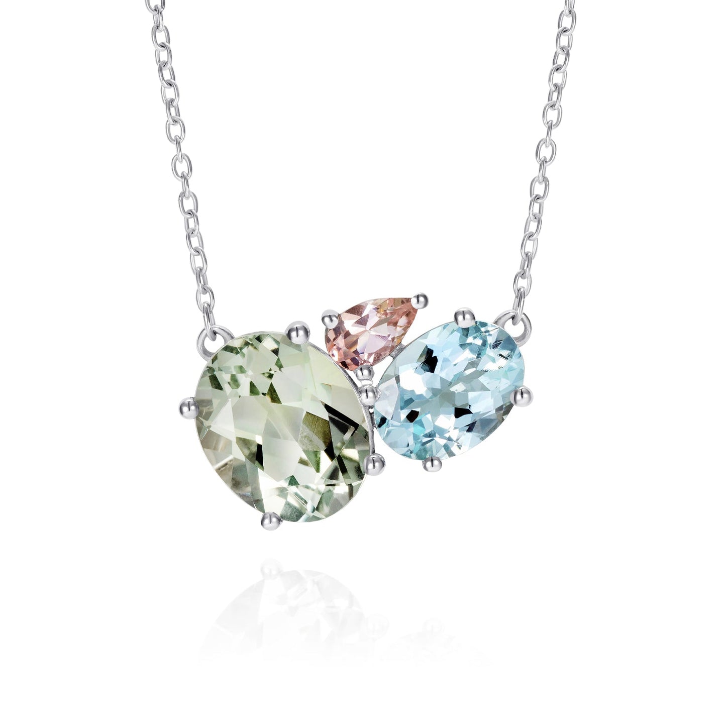 Load image into Gallery viewer, British Jewellers designed London-made custom silver jewellery - Green Amethyst Silver Cluster Necklace with Aquamarine and Morganite – Como Collection, Augustine Jewellery, British Jewellers, Gemstone Jewellery, Luxury Jewellery London.
