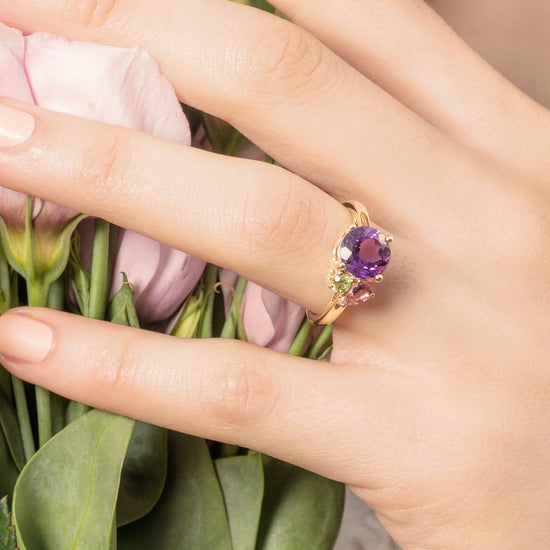 Purple Amethyst Gold Cluster Ring | The Como Collection | Augustine Jewels | Gemstone Jewellery