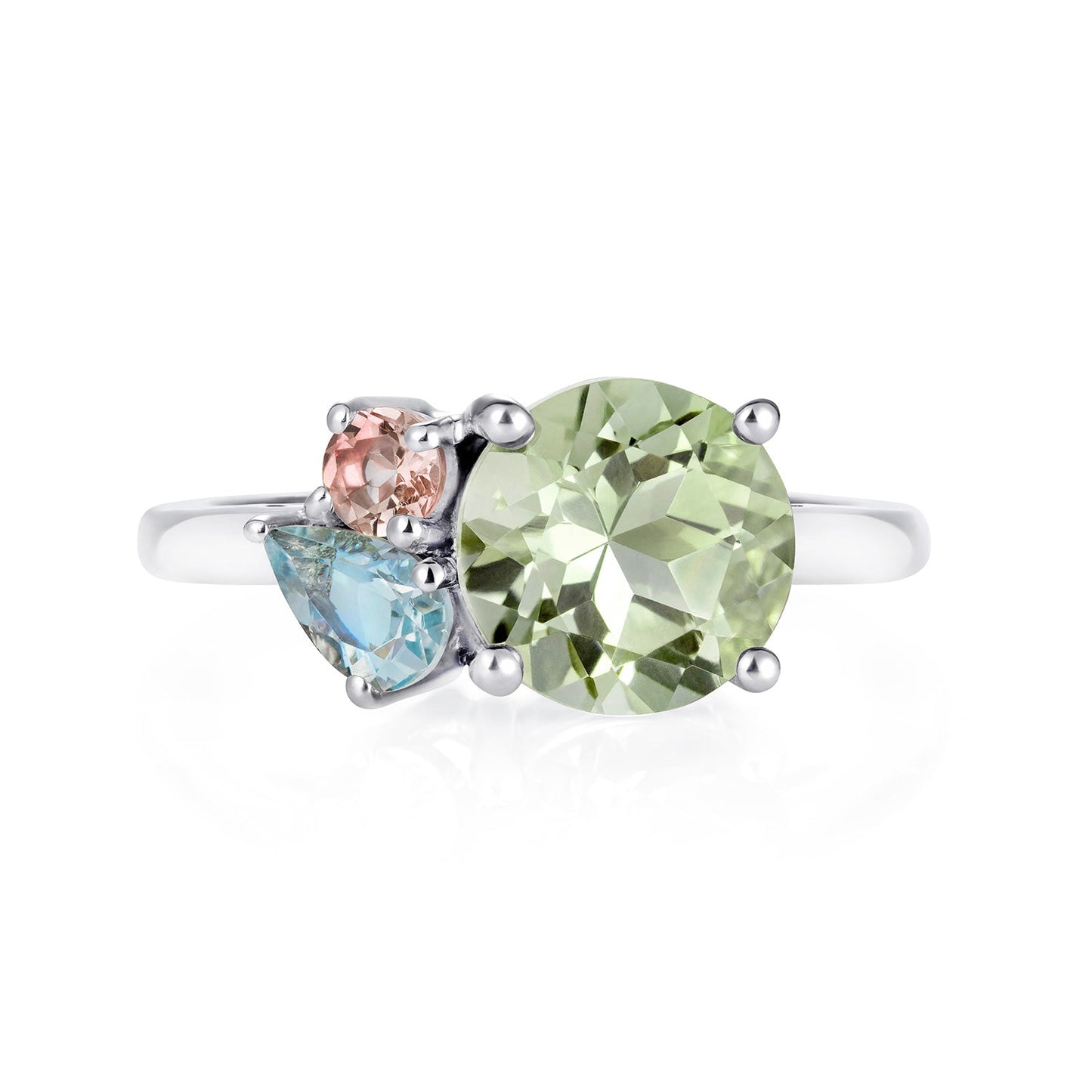 Green Amethyst Cluster Ring with Aquamarine and Morganite - Augustine Jewels