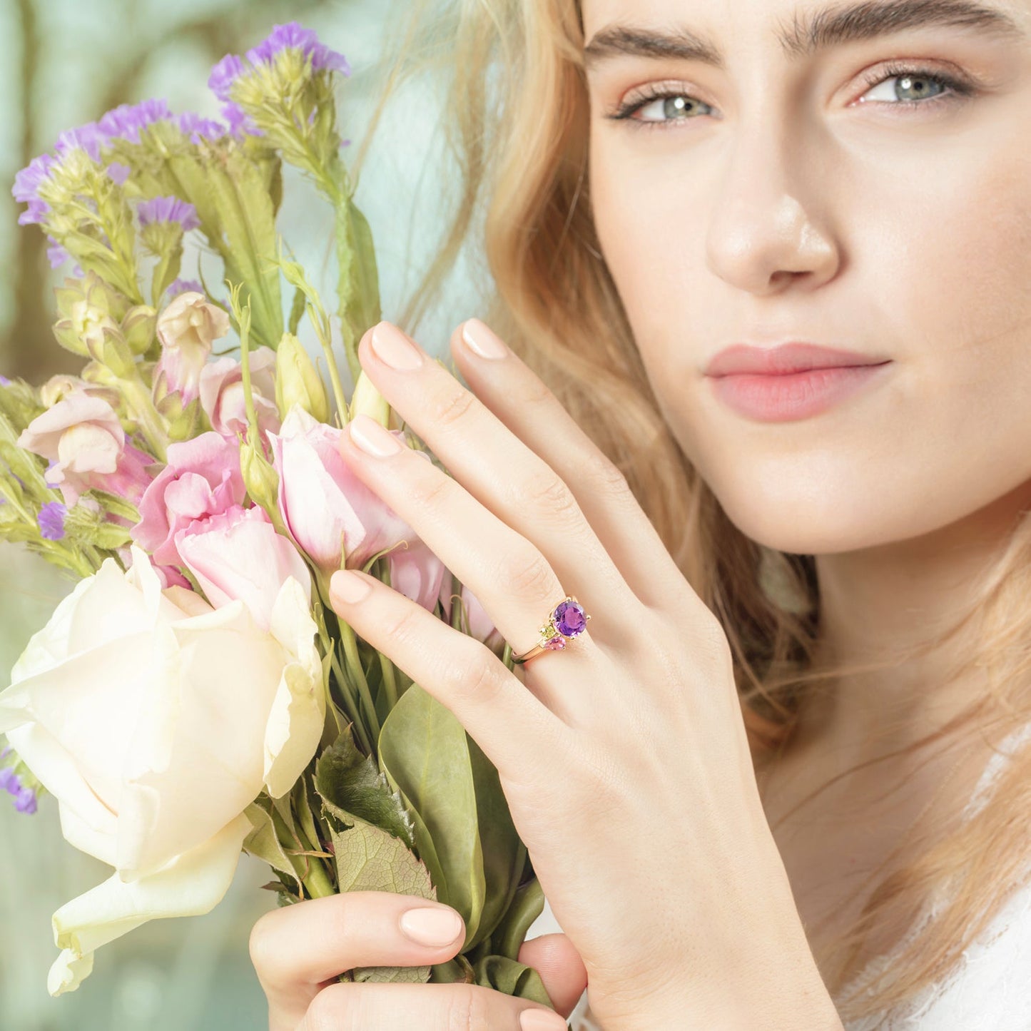 Purple Amethyst Gold Cluster Ring - Augustine Jewels