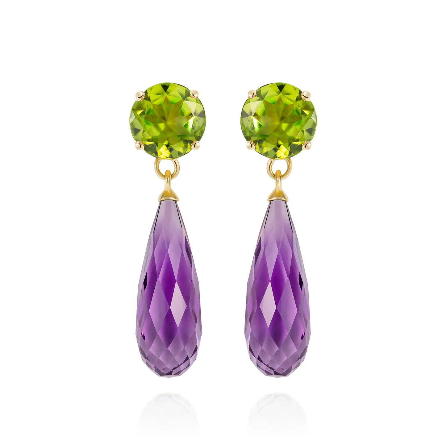 Purple Amethyst and Peridot Gold Drop Earrings - Augustine Jewels