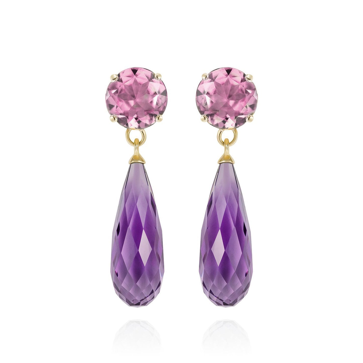 Purple Amethyst and Pink Tourmaline Gold Drop Earrings - Augustine Jewels