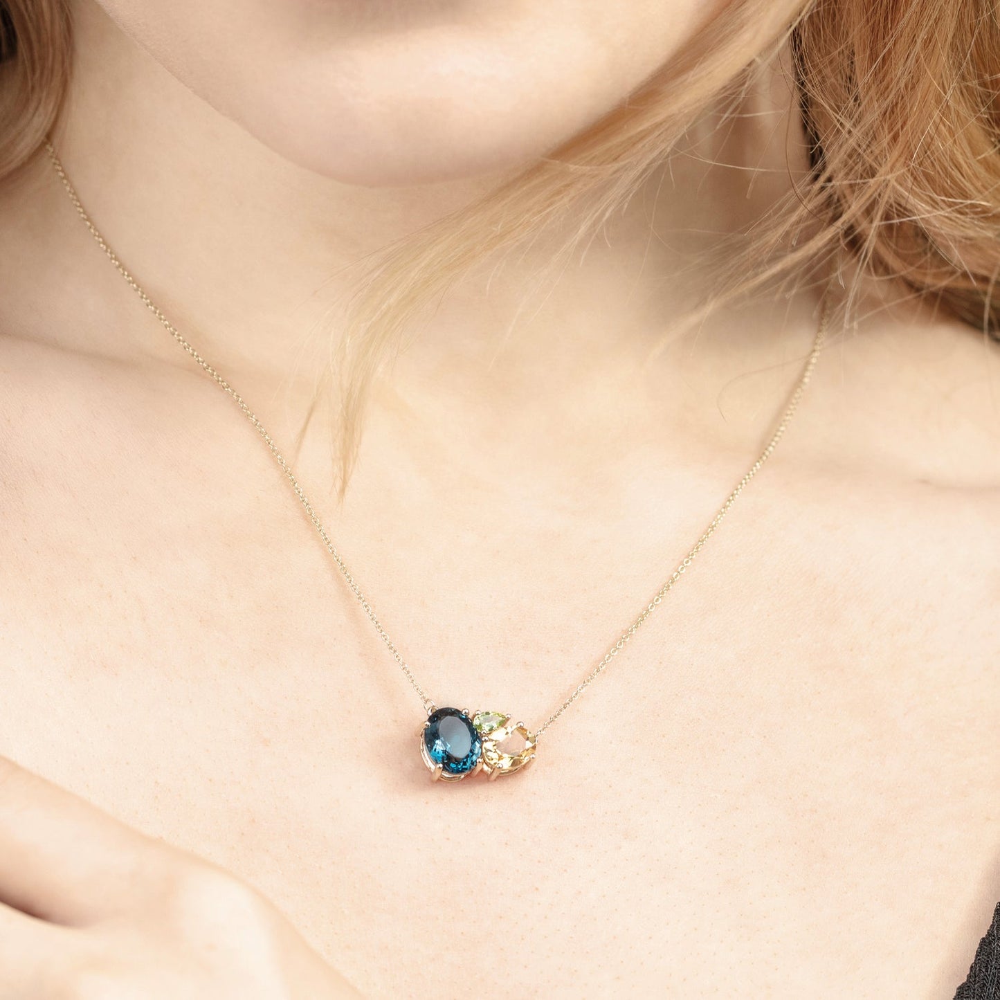 Teal Topaz Gold Cluster Necklace - Augustine Jewels