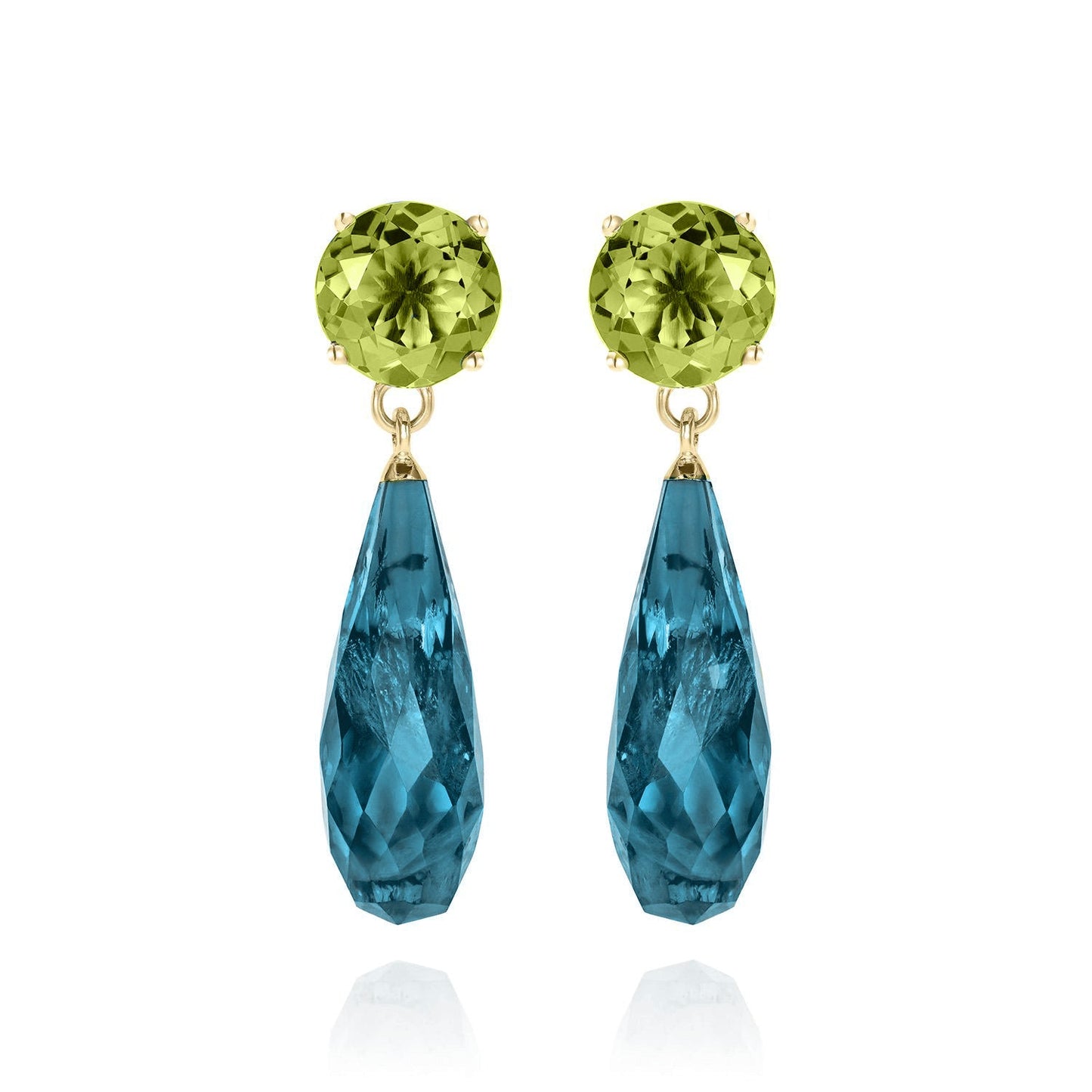 Teal Topaz and Peridot Gold Drop Earrings - Augustine Jewels
