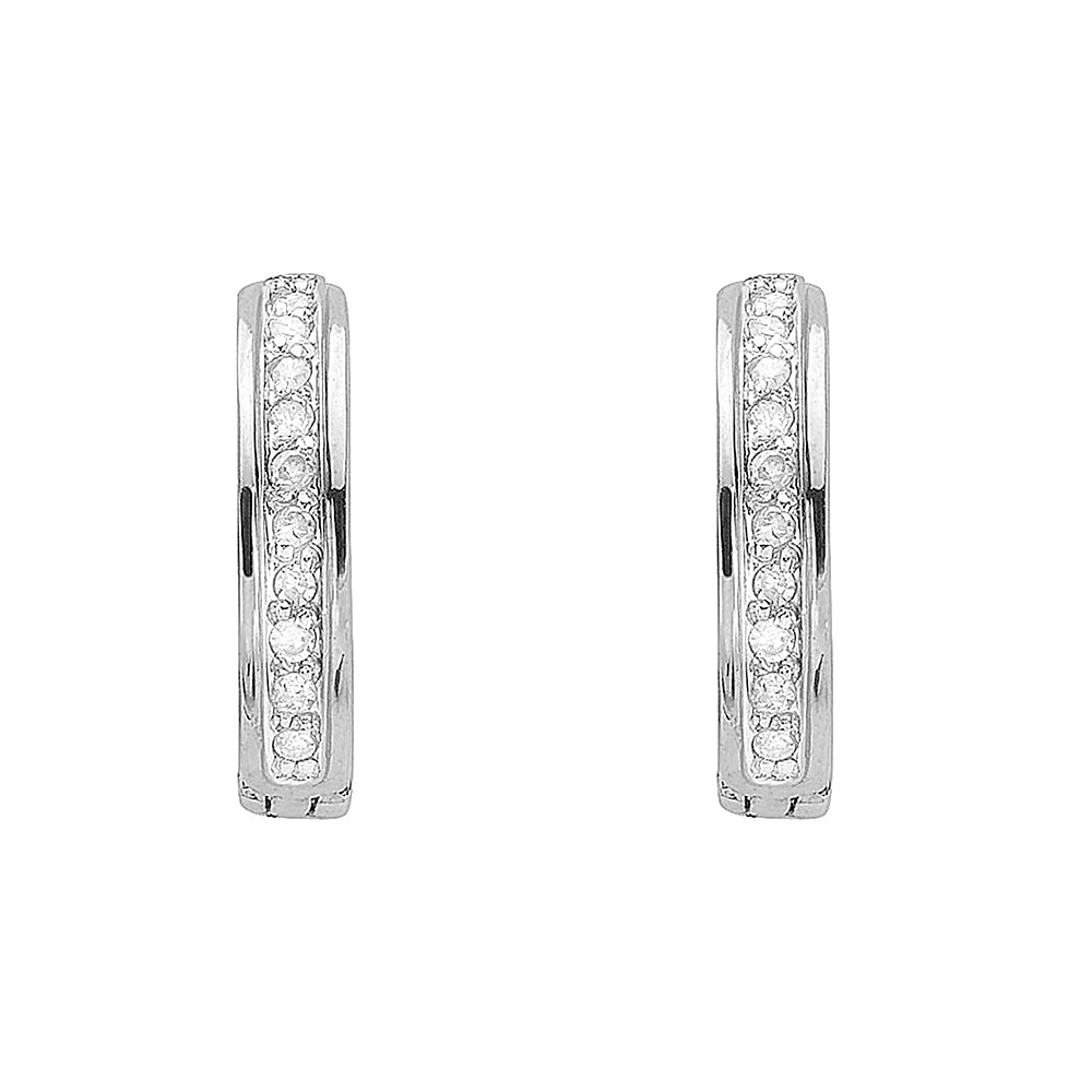9ct White Gold Small Diamond Hoop Earrings - Augustine Jewels
