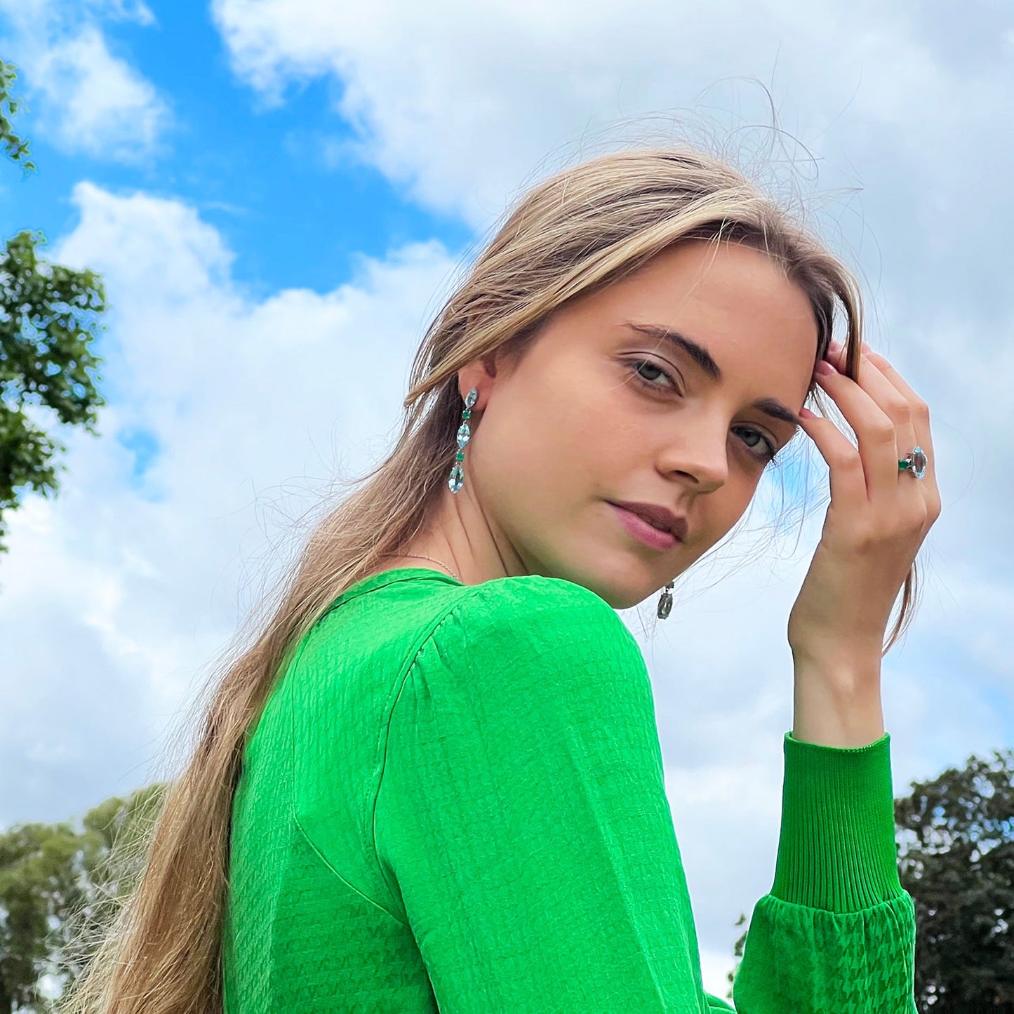 Blue Topaz and Agate Earrings, Blue Topaz & Agate Ring - Augustine Jewels