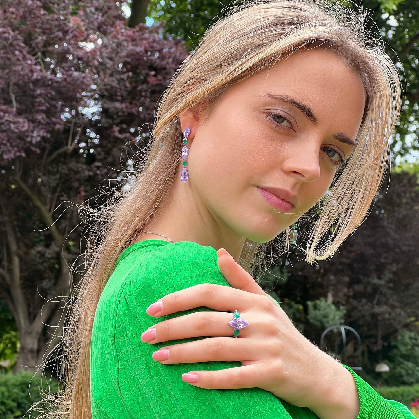 Purple Amethyst & Agate Earrings, Purple Amethyst & Agate Ring - Augustine Jewels