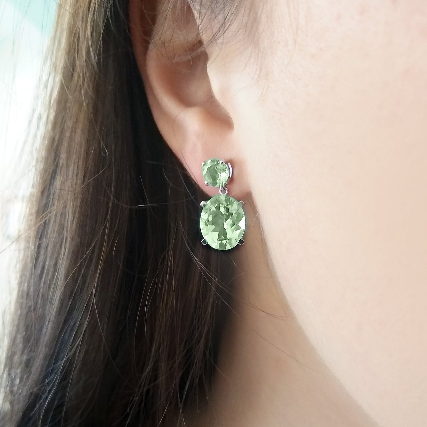 Sterling Silver Green Amethyst Drop Earrings Augustine Jewels London