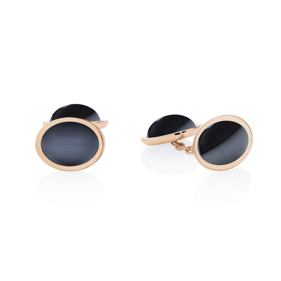 Load image into Gallery viewer, 18ct Hematite Yellow Gold Double Cufflinks | Augustine Jewels | Luxury Cufflinks and Shirt Studs
