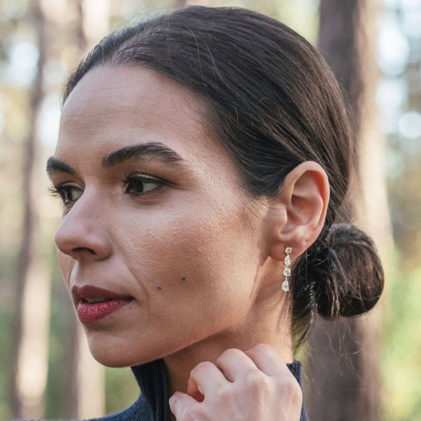 Short Diamond Earrings in 18ct Yellow Gold - Augustine Jewels