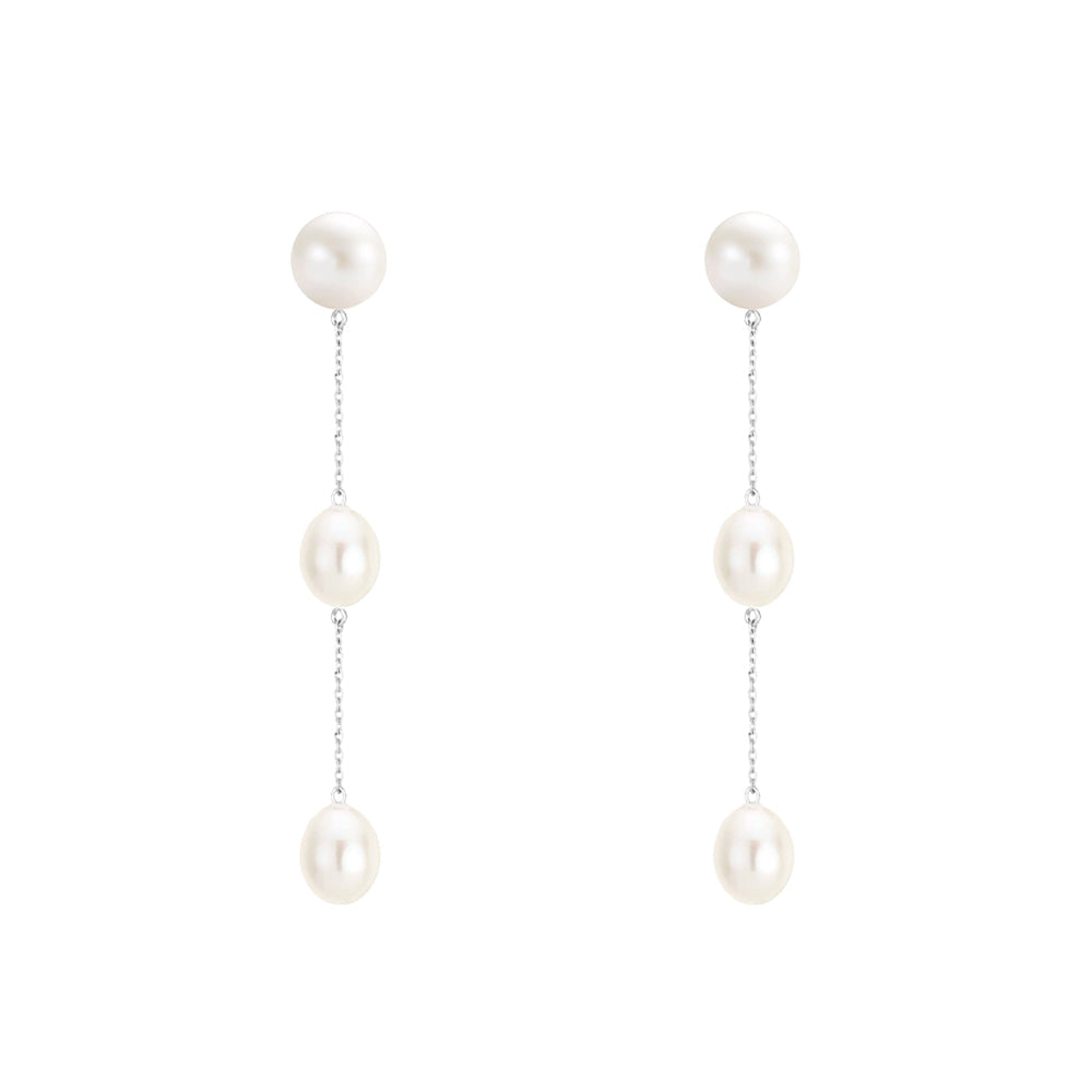 White Gold Pearl Drop Earrings | Augustine Jewels | The Pearl Collection | Pearl Jewellery