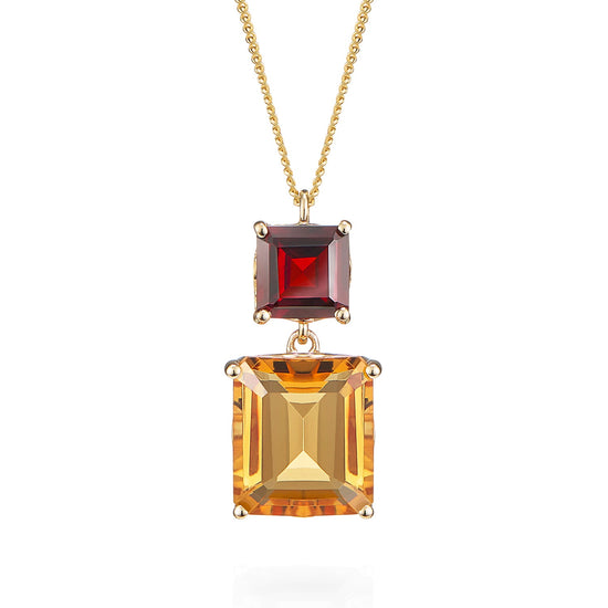 London-made Luxury custom gold jewellery -9ct Yellow Gold Octagon Gold Pendant in Garnet and Citrine – Andalusian Collection, Augustine Jewellery, British Jewellers, Gemstone Jewellery, Luxury Jewellery London.