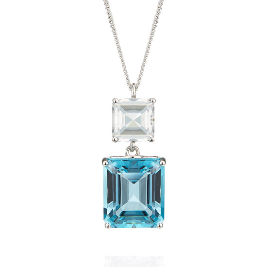 London-made luxury custom gold gemstone jewellery -Octagon White Gold Pendant Necklace in White Topaz and Blue Topaz – Andalusian Collection, Augustine Jewellery, British Jewellers, Gemstone Jewellery, Luxury Jewellery London.