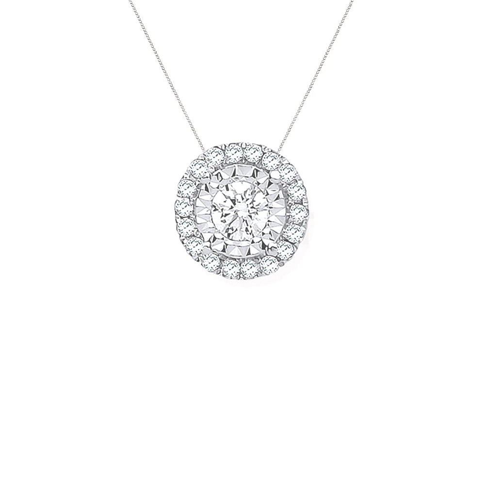 White Diamond Halo Pendant set in 18ct White Gold | Augustine Jewels | The Diamond Collection