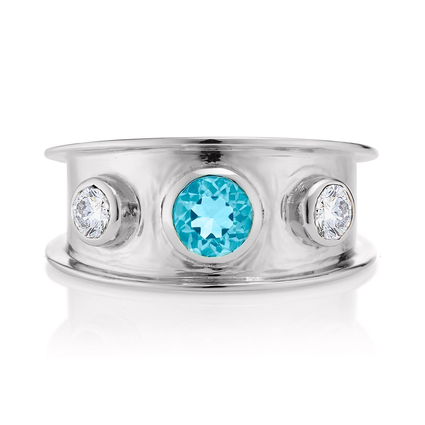 London-made luxury custom gold gemstone jewellery -9ct White Gold Statement Ring in Blue Topaz and White Topaz – Andalusian Collection, Augustine Jewellery, British Jewellers, Gemstone Jewellery, Luxury Jewellery London.