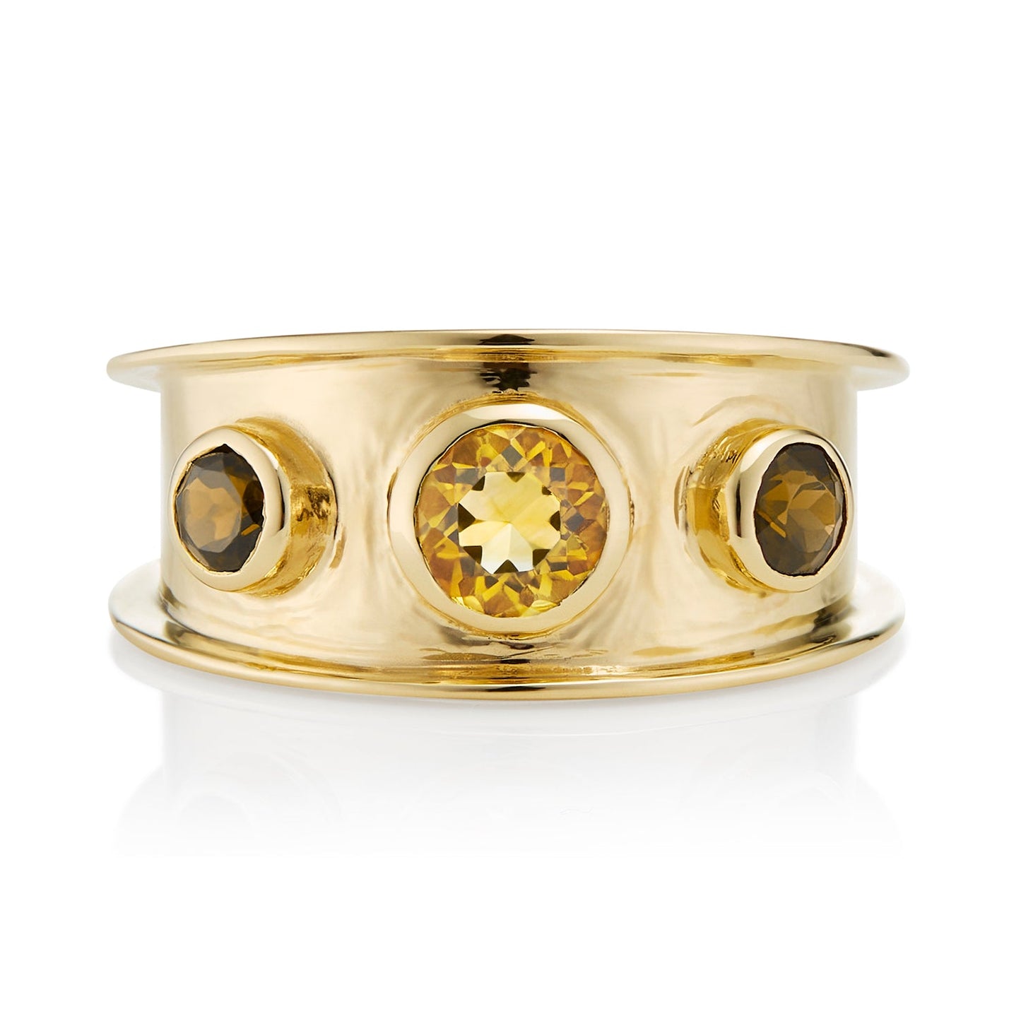 Load image into Gallery viewer, London-made luxury custom gold gemstone jewellery -9ct Yellow Gold Statement Ring in Citrine and Smoky Quartz – Andalusian Collection, Augustine Jewellery, British Jewellers, Gemstone Jewellery, Luxury Jewellery London.
