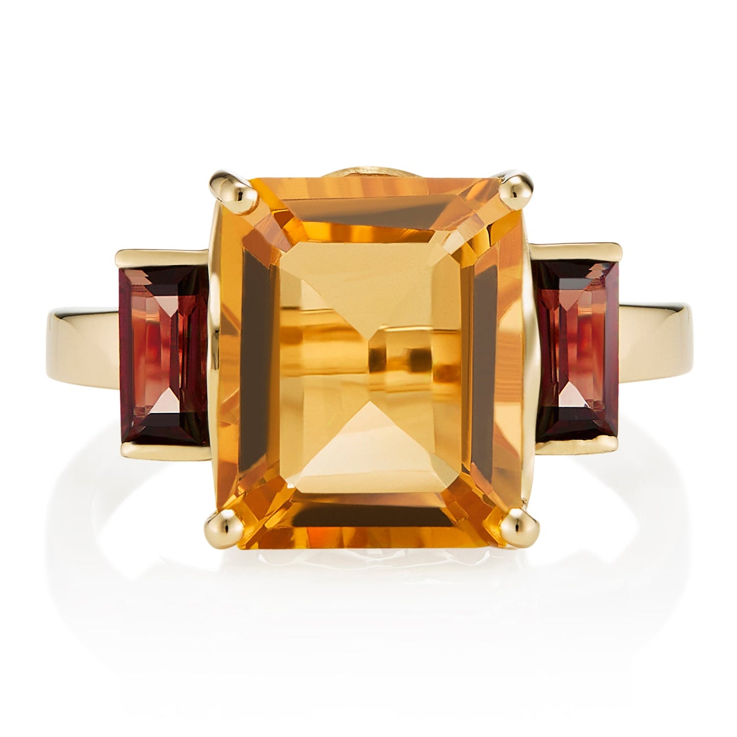 London- made luxury custom gold jewellery -9ct Yellow Gold Octagon Ring in Garnet and Citrine – Andalusian Collection, Augustine Jewellery, British Jewellers, Gemstone Jewellery, Luxury Jewellery London.