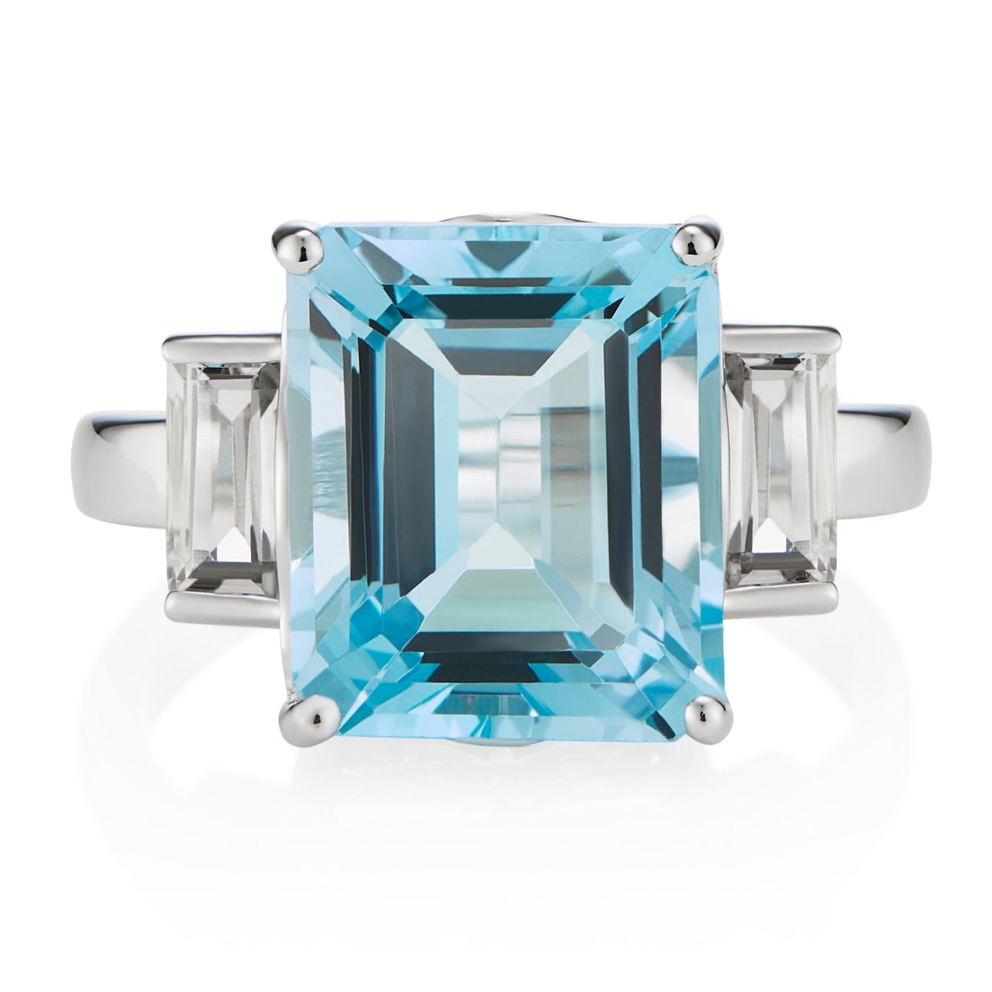 London-made luxury custom gold gemstone jewellery -Octagon White Gold Ring in White Topaz and Blue Topaz – Andalusian Collection, Augustine Jewellery, British Jewellers, Gemstone Jewellery, Luxury Jewellery London.