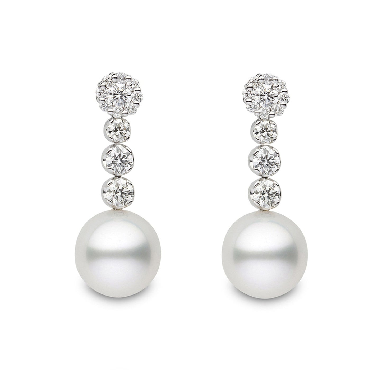 White Gold Pearl & Diamond Drop Earrings - Augustine Jewels