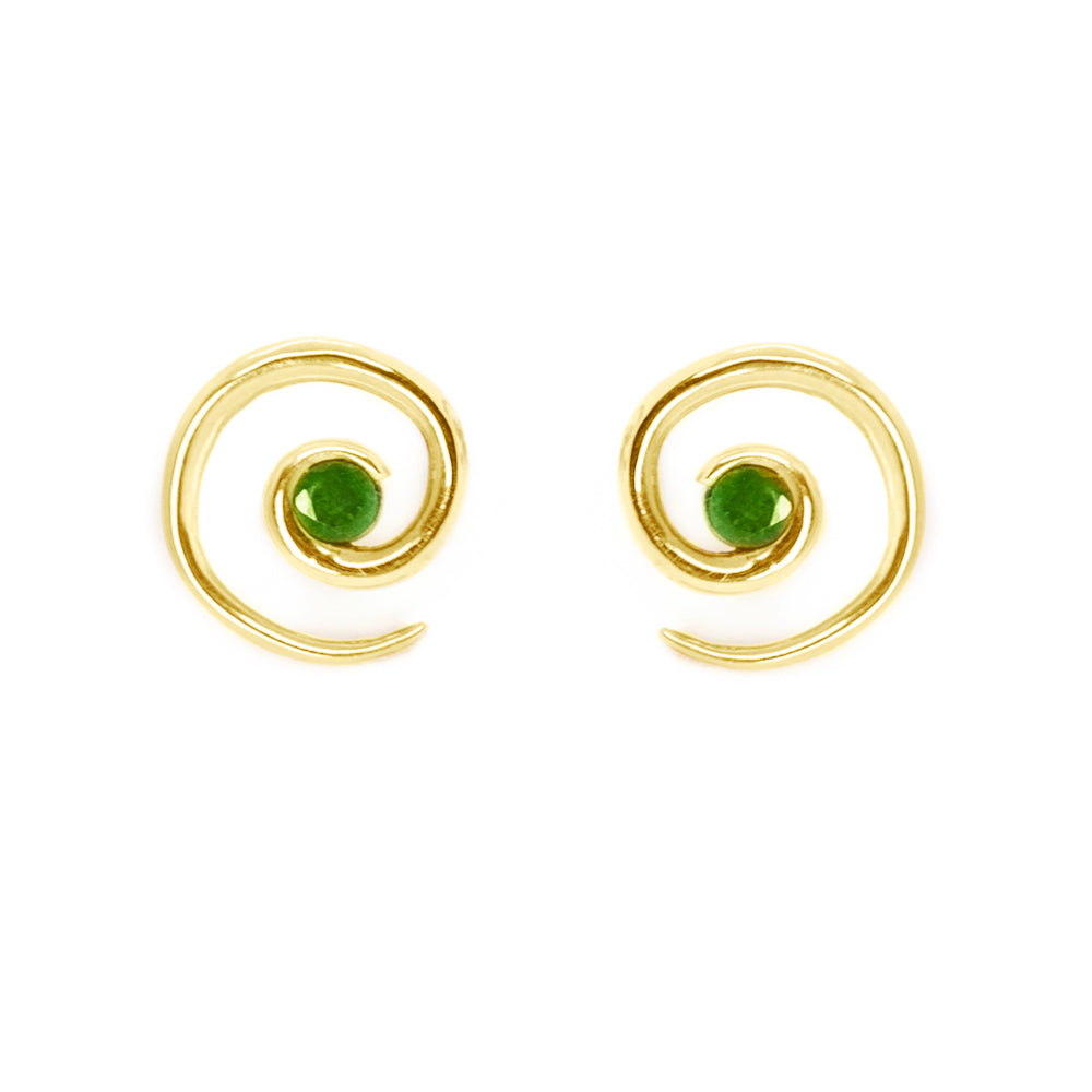 Yellow Gold Emerald Spiral Earrings - Augustine Jewels